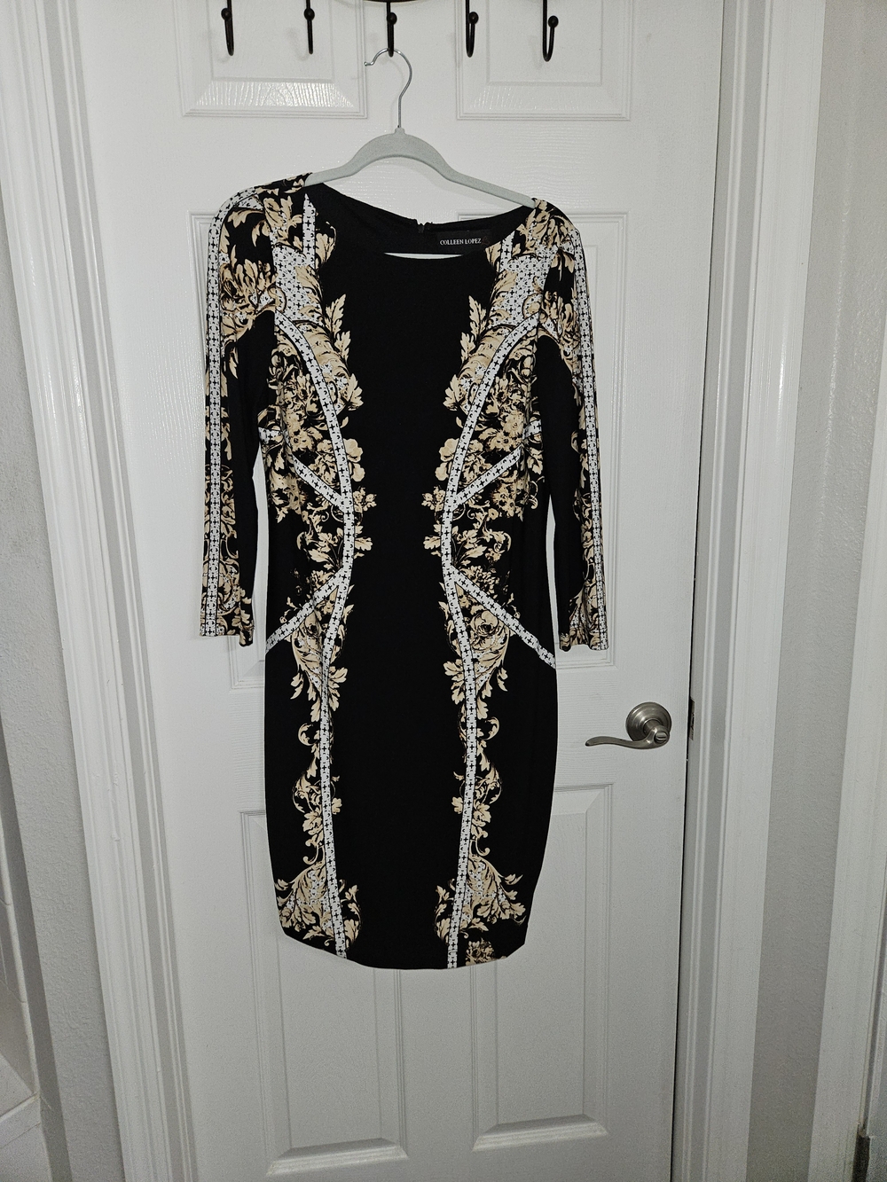 Colleen Lopez Black Gold Floral Cocktail Party Dress Med - Picture 2 of 10